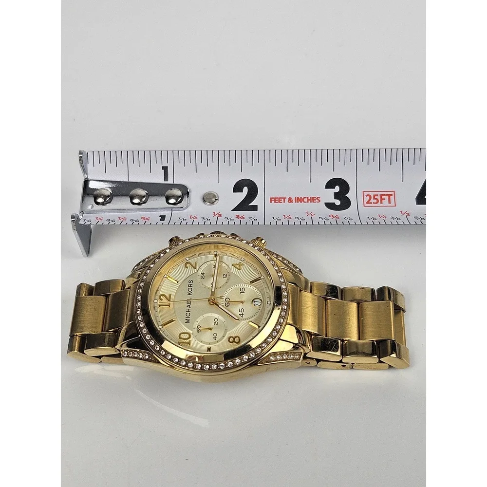 Michael Kors Ladies Gold‎ Tone Stainless Steel Chronograph Watch MK5166 WORKS!